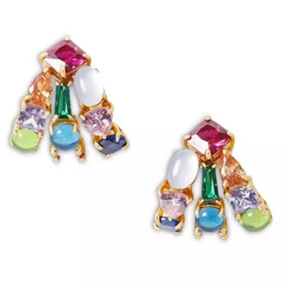 Kate Spade Showtime Earrings Gold Tone Triple Row Faux Pearl Crystal CZ Chic NWT - Picture 1 of 15